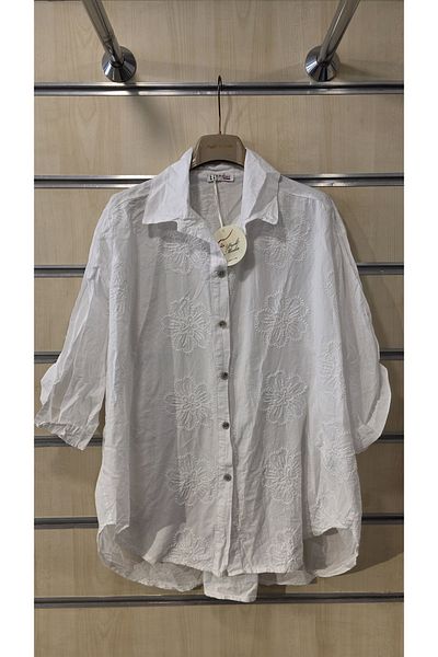 Park Moda Italian Shirt Floral Embossed Cotton