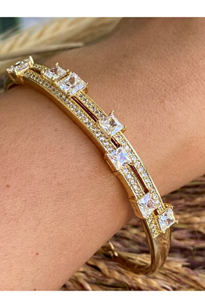 Lucios سوار قابل للتعديل بتفاصيل حجرية مصنوعة من الذهب (القطر الداخلي 6 سم)