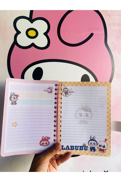 synshop Labubu hologram cover fun pages lined spiral notebook a5 anime school stationery office gift