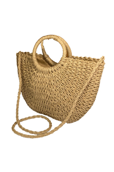 DACSHOP Καλοκαιρινή τσάντα S, από ψάθινα καλάμια, καφέ γκρι