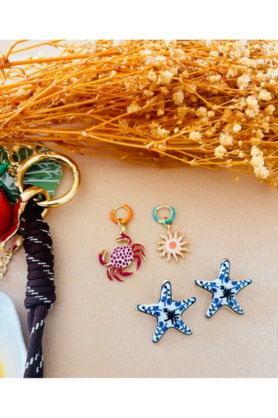 Markiz Takı Brand Blue Star Crab and Sun Multi Earring Set