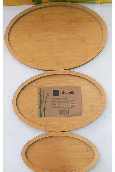 Hanedanev 3-Piece Oval Wooden Bamboo Look Presentation Tray 3 Sizes Wooden Presentation Tray 8493