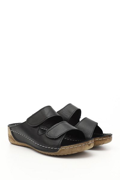 GÖNDERİ(R) Women / Girls Black Velcro Filling Sole Genuine Leather Slippers