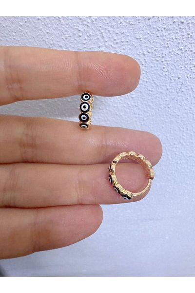 Arescollection Steel Evil Eye Beaded Women's Hoop Earrings