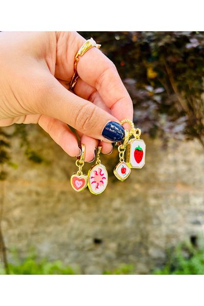 Markiz Takı Brand Heart Strawberry Multiple Earring Set