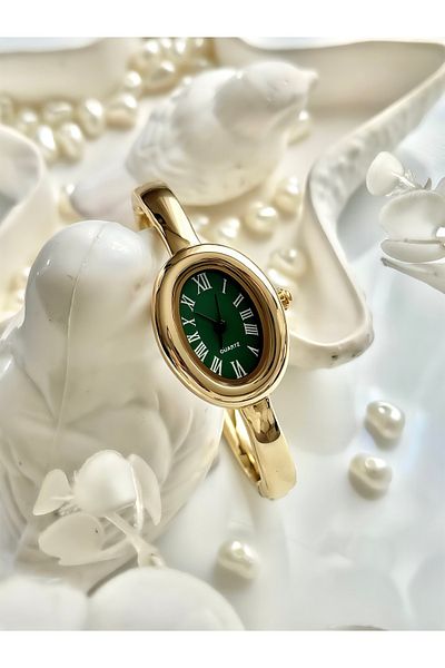 Forsining -(Gold Color) Handcuff Model Green Inner Dial Women Wrist Watch