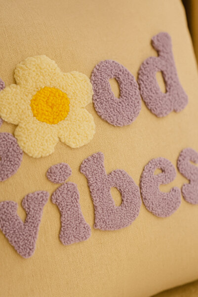 rellhome Purple Good Vibes Written Patterned Punch Throw Pillow Pillow Case