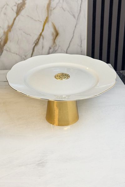 MAY HOME Gold Detailed Porcelain Cake Presentation Stand & Cookie Cake Presenter