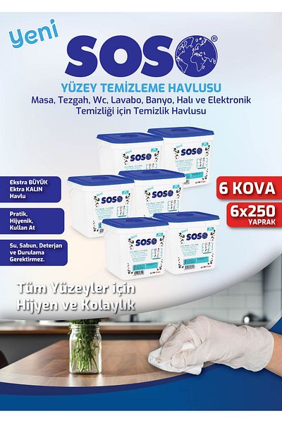 SOSOmarket 6Pcs X 250 Sheets - Soso Bucket White Soap Scented Vinegar Carbonated Surface Cleaning Wipes Zrnet
