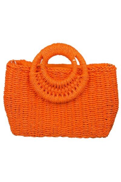 DACSHOP Geanta dama de vara din rafie portocalie, 32 x 21 cm