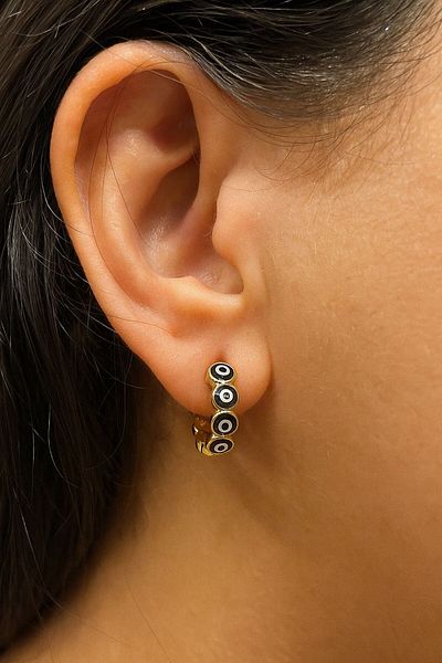 Arescollection Steel Evil Eye Beaded Women's Hoop Earrings