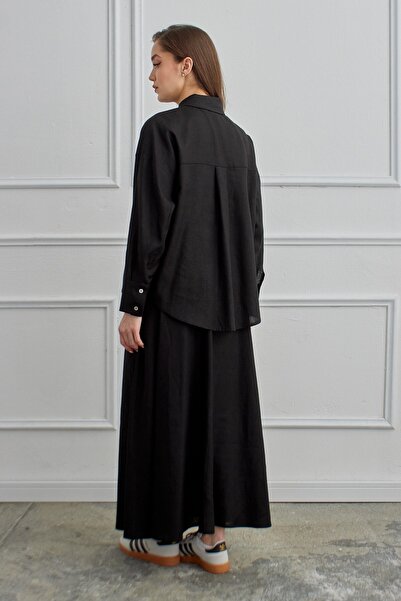 QANU Azur Linen Skirt Suit Black