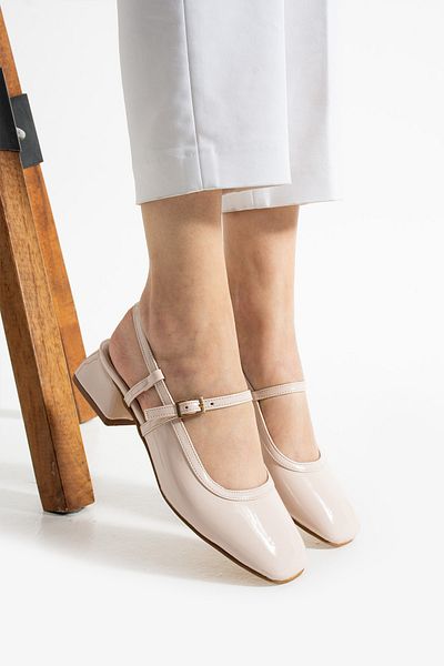 Papuckurdu Ten Patent Leather Short Block Heeled Ballerina Shoes