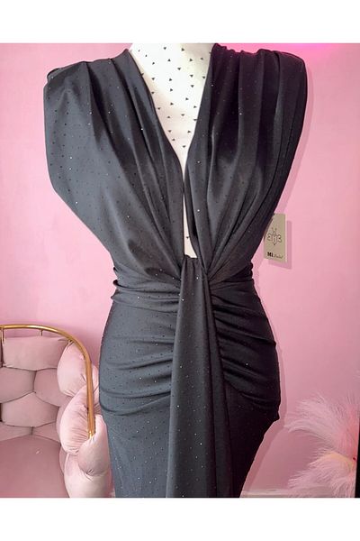NO BRAND Rochie Chiara cu pietre neagra