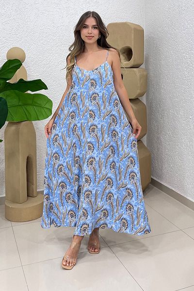 Nazline Rochie lungă cu bretele pentru damă, cu imprimeu floral