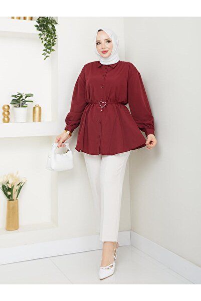 AVK MODA Women's Terikoton Belt Detailed Tunic Shirt