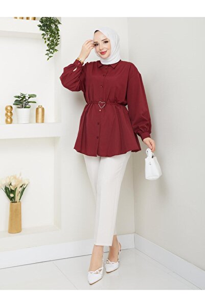 AVK MODA Women's Terikoton Belt Detailed Tunic Shirt