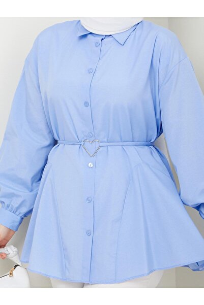 AVK MODA Γυναικείο πουκάμισο τουνίκ με λεπτομέρεια από την ίνα της υφασμάτων