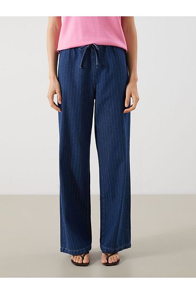 LC Waikiki Jeans Indigo Waist Elastic Striped Wideleg Women's Jean Pants