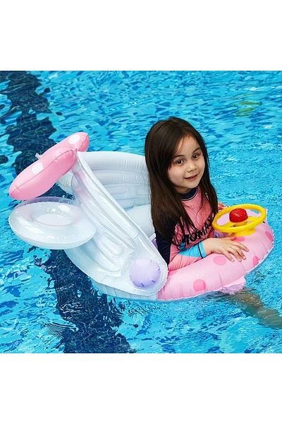 Picodino Inflatable swimming ring with steering wheel, roof and support for children, safe and fun, Minnie Mouse