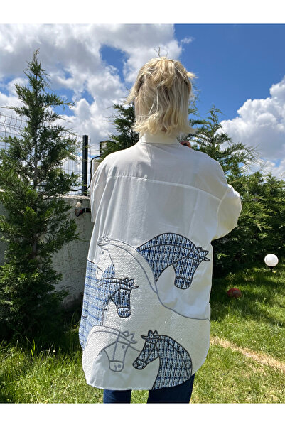 DERYA ŞENER BUTİK At Desenli Nakışlı Gömlek