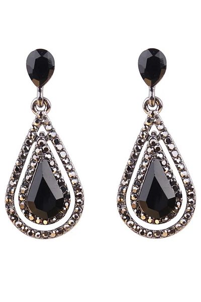 Waves And Pebbles Drop Black Earrings