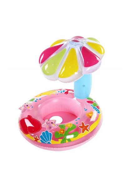 Picodino Baby swimming ring with roof, sun protection Flower, 70 x 60 cm, pink