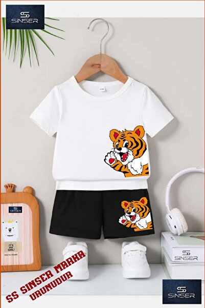 SS SİNSER Kids Unisex “Yandan Cute Tiger“ Custom Printed Crew Neck T-Shirt - ...