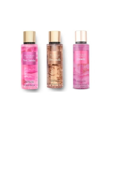 Victoria's Secret عبوة من 3 بخاخات للجسم برائحة الإغراء النقي والفانيليا العارية والرومانسية 250 مل لكل منها