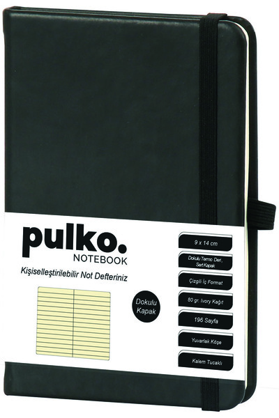 PULKO Notebook Not Defteri, (9x14cm), Termo Deri, Dokulu Sert Kapak, 196 Sayfa, Çizgili, 036, Siyah