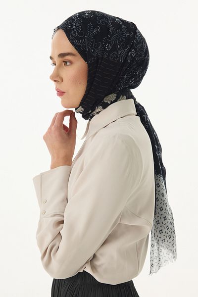 FENZA SCARF Ethnic Pattern Cotton Shawl - Black-White