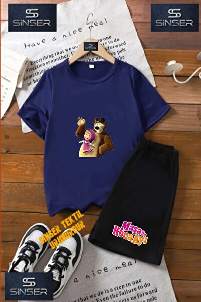 SS SİNSER Tricou cu gât rotund imprimat special „TABLE BEAR HALF HAND SHAKING...