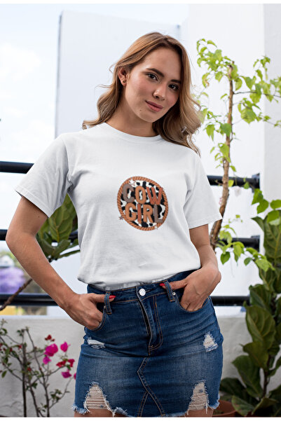 MG Cow Girl Printed Women's Circle Neck Cotton Oversize Short Sleeve T-Shirt