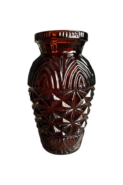 onyyapim Antique Amber Cut Bottle Glass Wine Vase with Relief Craftsmanship on Top