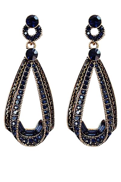 Waves And Pebbles Drop Navy Earrings