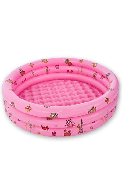 Picodino Round inflatable pool for children, with 3 rings, Sea Animals design, 1.3m, Pink