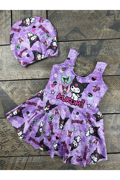 CECEYKİDS Kuromi Girl's Skirted Swimsuit with Bonnet