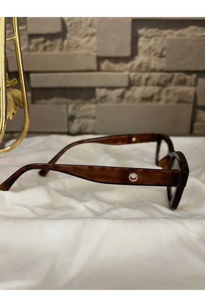 Çelik Women's Leopard Pattern Rectangular Transparent Glass Blue Light Glasses