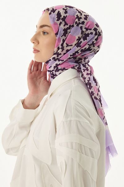 FENZA SCARF Geometric Pattern Cotton Shawl - Lilac-Powder