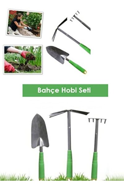 KL HOME Hobi Bahçe Seti 3'lü Metal Kürek Tırmık Çapa