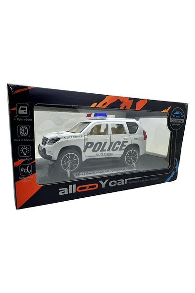 JPT Toyota Land Cruiser Prado Police Car Model with Lights and Sounds - White Model 1:28