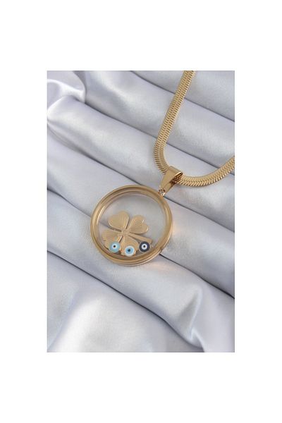 Skygo 316L Steel Gold Color Italian Chain Openable Bell Clover Figure Model Women's Necklace - TJ-BKO8281