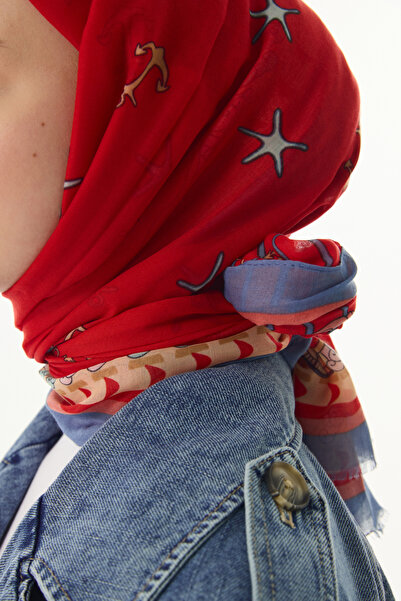 FENZA SCARF Ocean Pattern Cotton Shawl - Red