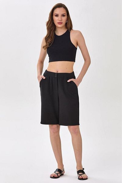 İKİLER Shorts with Elastic Waist and Snap Pocket 025-2016