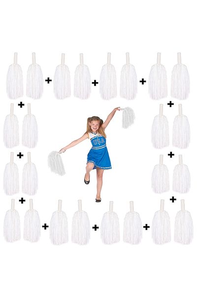 No8 Home 12 Pairs (24 Pieces) White Color 23 April 19 May 29 October School Performance Pompoms