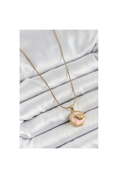 Skygo 316L Steel Chain Pink Enamel Artistic Portrait Oyster Model Gold Color Women's Necklace - Tj-Bko10268