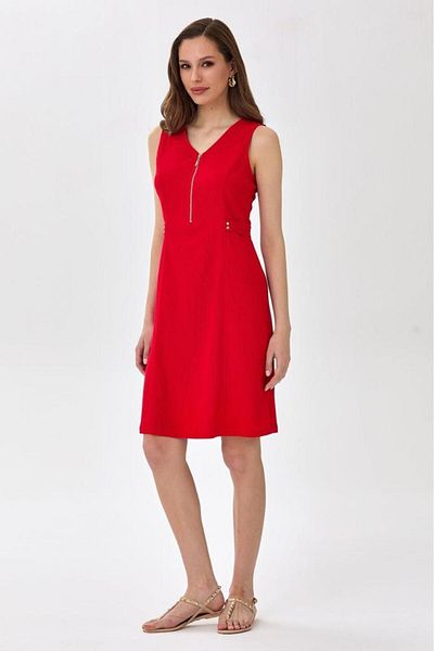 İKİLER V Neck Front Zipper Sleeveless Dress 025-4016