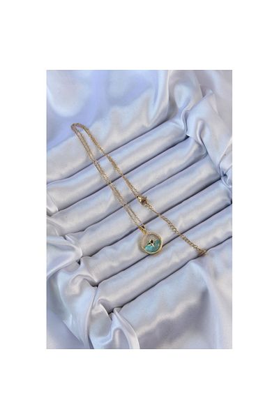 Skygo 316L Steel Chain Gold Color Zircon Stone Sea View Polar Star Necklace - Tj-Bko9113
