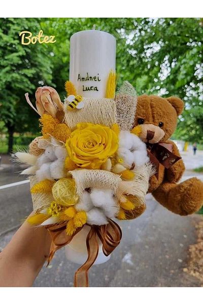 JPT Brown candle bear, baptism candle type, 15 cm