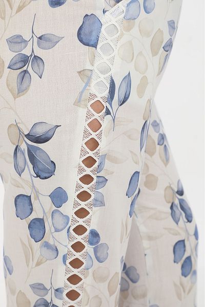 EXİTLİNE Women's Summer Printed White Trousers with Lace Sides